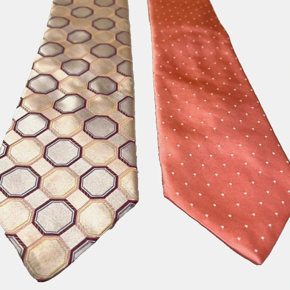 City of London & Thomas Pink Neckties Lot of 2 Silk‎ Geometric Octagon Dots